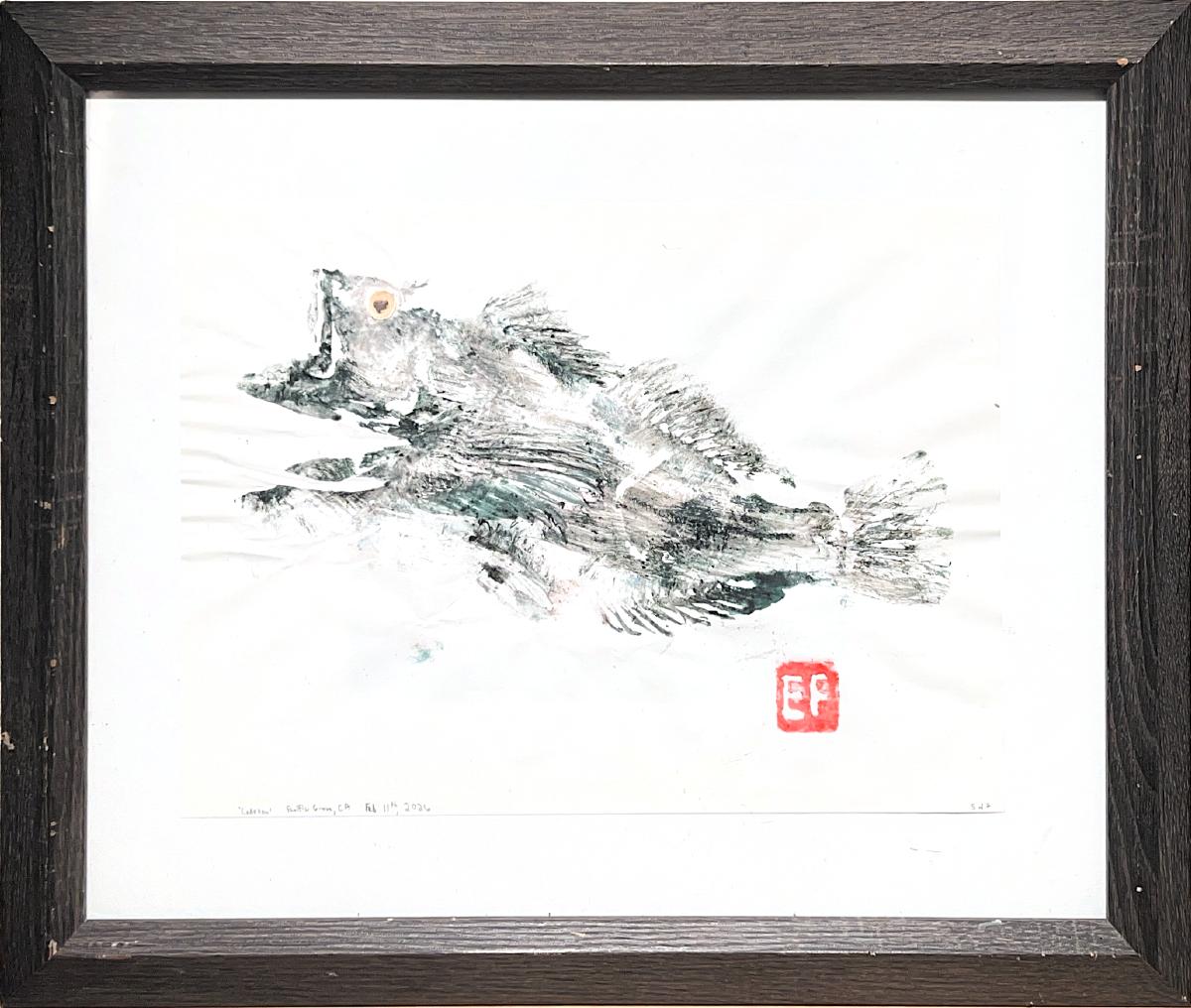 Gyotaku print of a cabezon