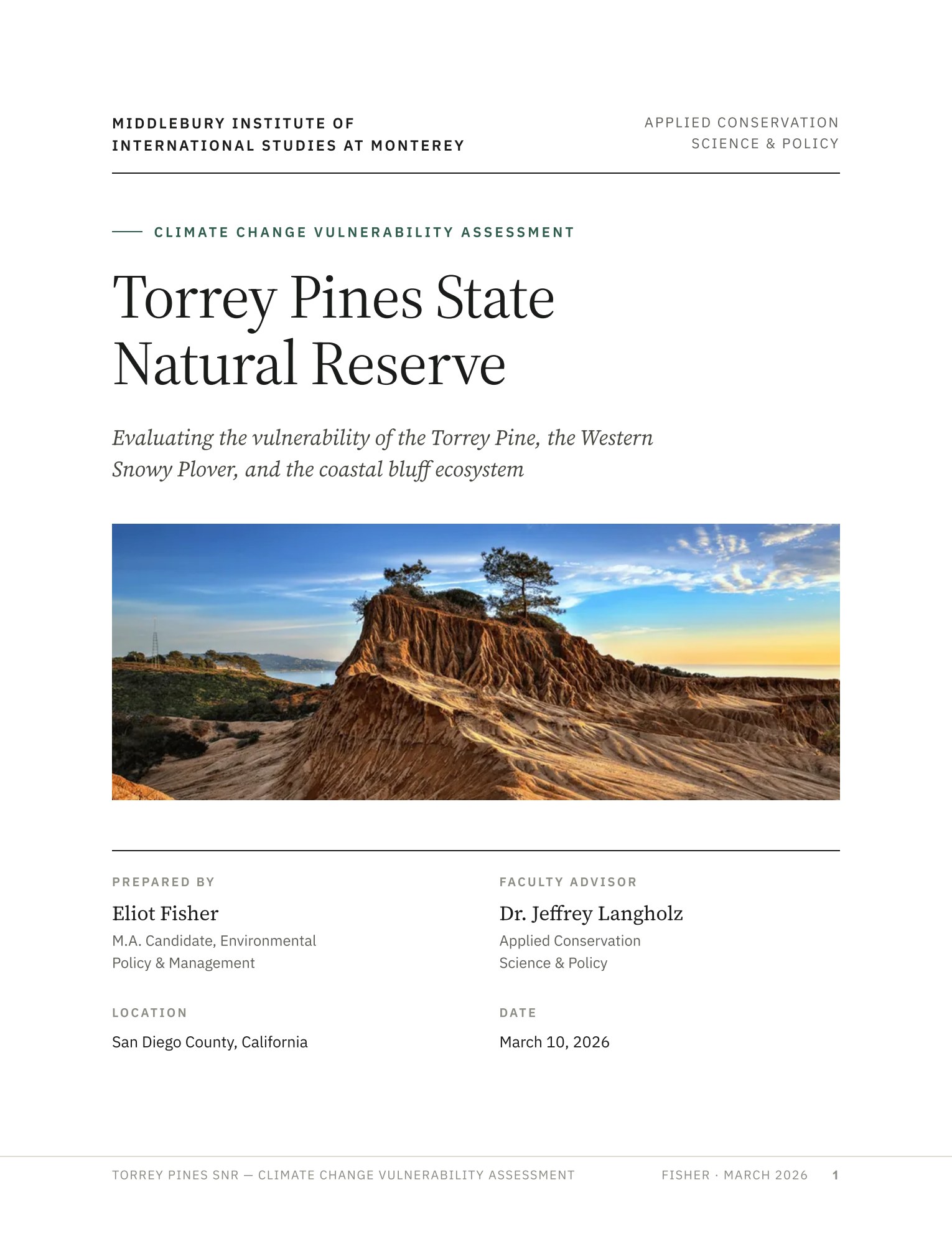 Torrey Pines Climate Vulnerability Assessment cover page